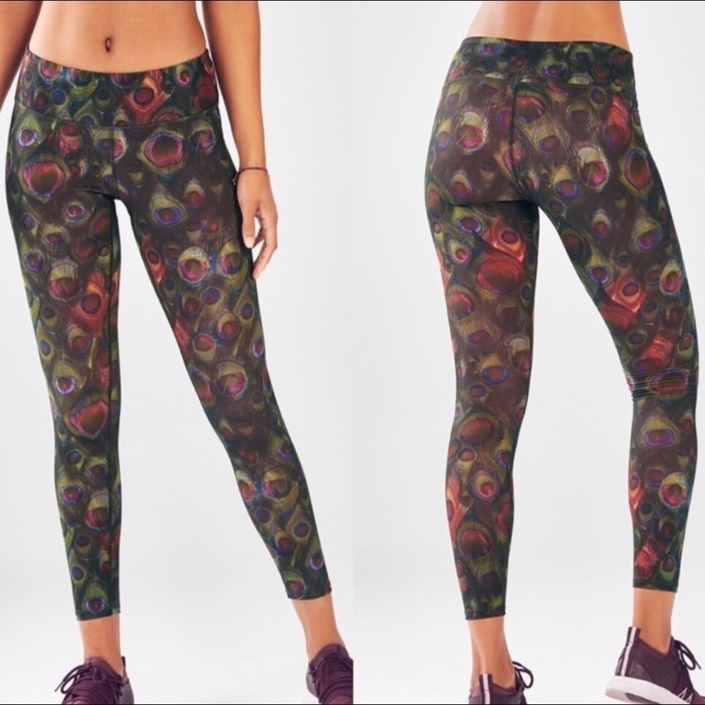 Fabletics Leggings Size XS Pollyanna Peacock Feather Print Compression Athletic